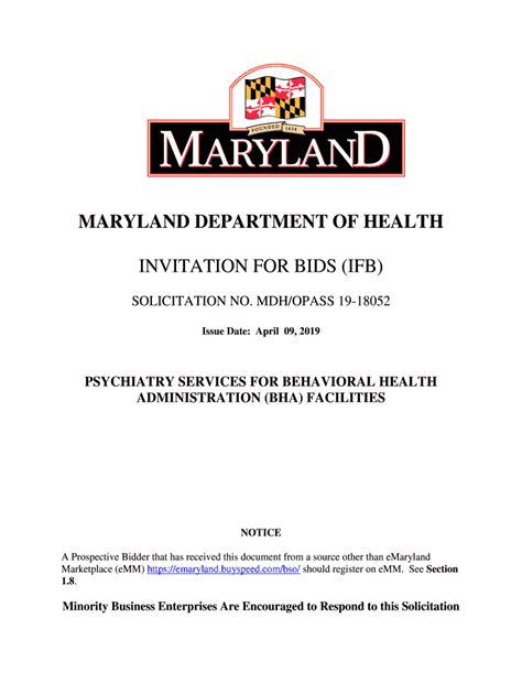 Fillable Online Baltimore Invitation For Bids Ifb Maryland