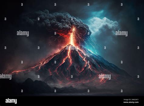 Volcano Eruption With Lava Stream Stock Photo Alamy