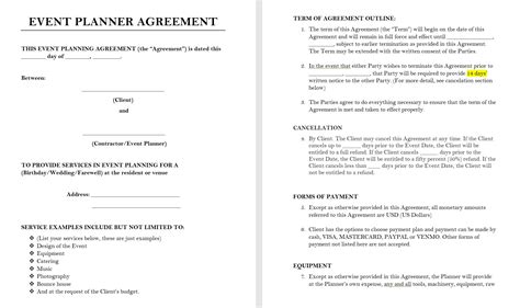 Editable Event Planning Agreement Contract For Event Planner Etsy