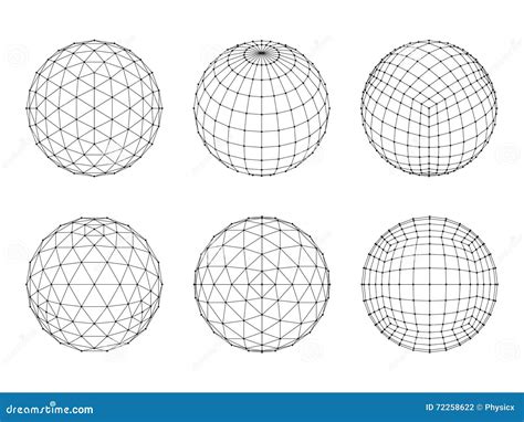 Set Of Wireframe Mesh Spheres Stock Vector Illustration Of Isolated