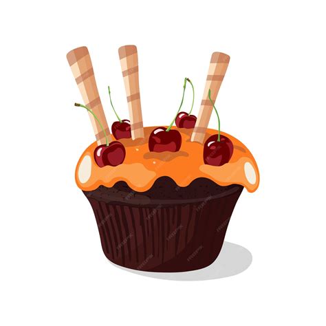 Un Cupcake Con Glaseado De Naranja Y Una Cereza Encima Vector Premium