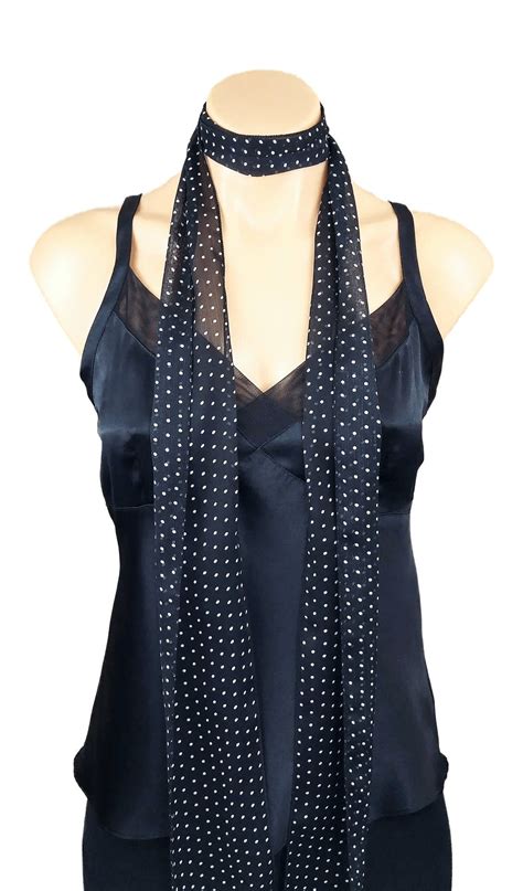 Black Polka Dot Skinny Scarf Long Polka Dot Scarf Sheer Chiffon Scarf