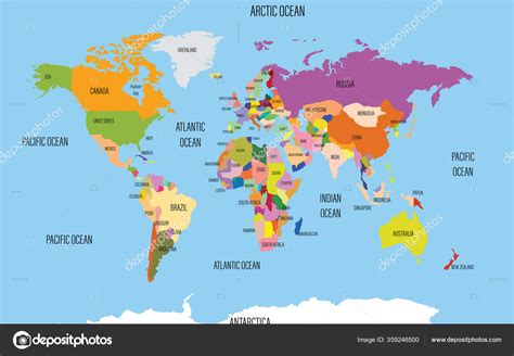 Mapa Del Mundo Con Nombres Países Océanos Concepto Agencia Viajes