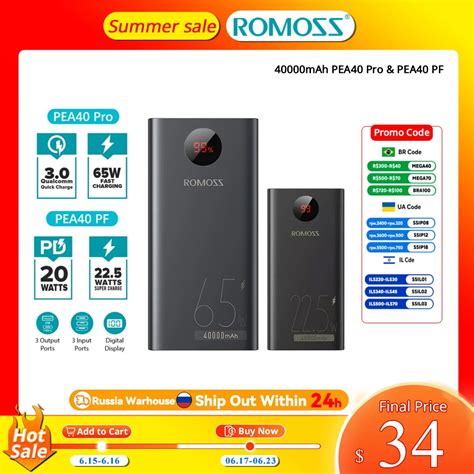 ROMOSS Bater A Externa Port Til De 40000 MAh Powerful Power Bank 65W