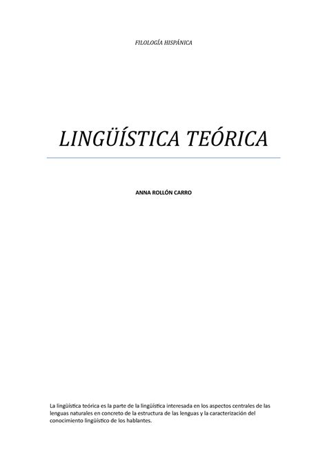 Lingüística teórica Apuntes de los profesores Carla y Álvaro