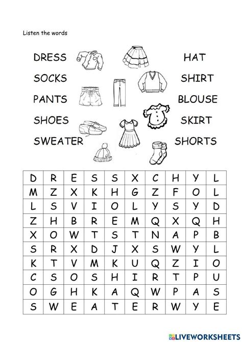 Clothes Wordsearch Worksheet