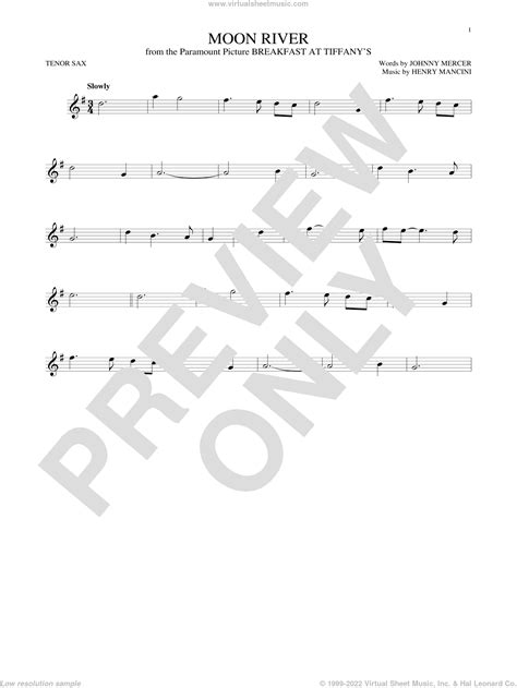 Moon River Sheet Music For Tenor Saxophone Solo PDF Interactive