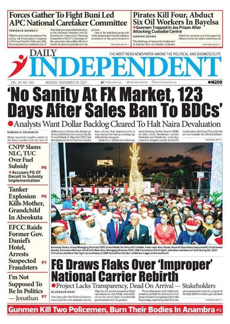 Nigerian Newspapers Daily Front Pages Review Monday 29 November 2021