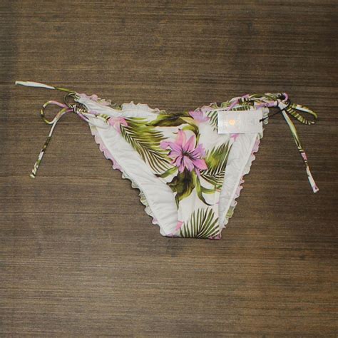 Shade Shore Textured Side Tie Ruffle Cheeky Bikini Bottom Afp Floral L