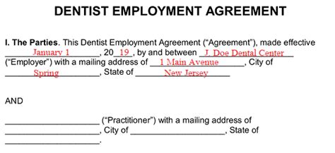 Free Dentist Employment Agreement Dental Office Employer To Dentist