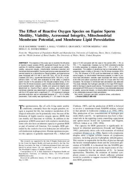 Pdf The Effect Of Reactive Oxygen Species On Equine Sperm Motility