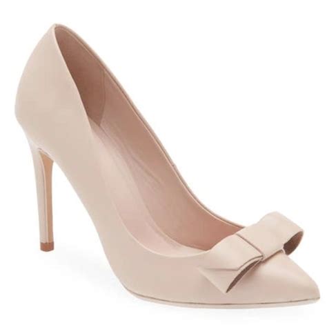 Ted Baker London ZAFINII Bow Pointed Toe Womens Nude Leather Pump Sz Eu 38 5