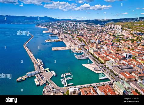 Rijeka City Center And Waterfront Pier Aerial View Kvarner Gulf In