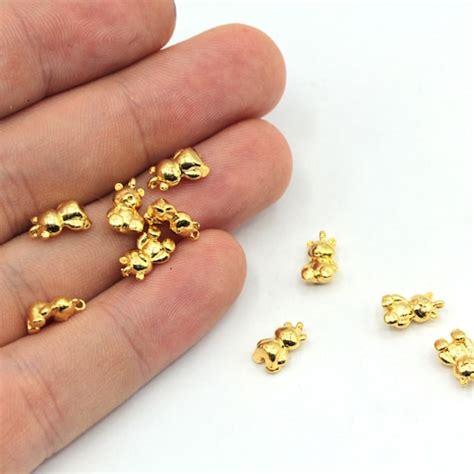 6x10mm 24k Shiny Gold Plated Mini Bear Charm Tiny Bear Etsy