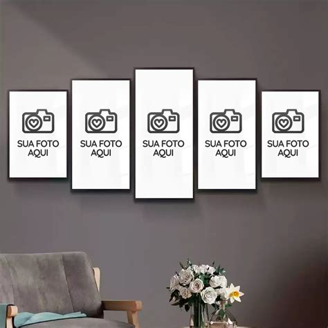 Kit 5 Quadros Decorativos Foto Personalizado Efeito Pintura