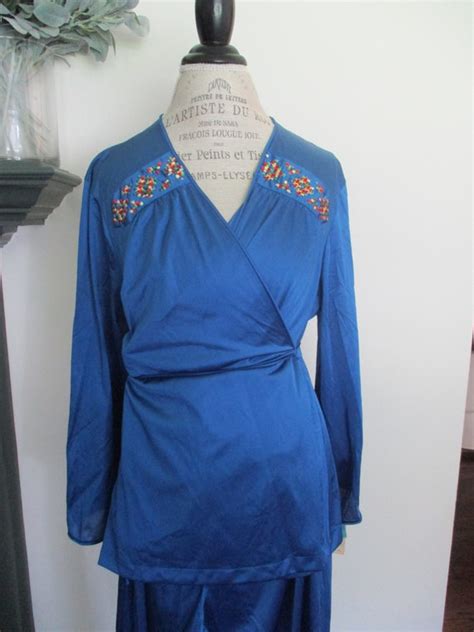 Vintage Cobalt Blue Boho Lingerie Set Long Sleeve Wr Gem