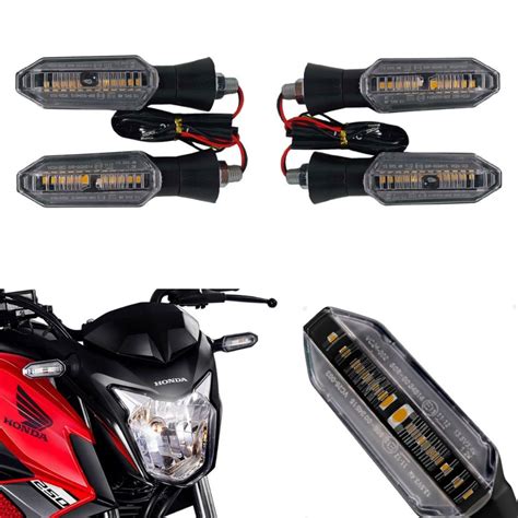 Kit 4 Pisca Seta Para Moto Universal Esportivo LED SEQUENCIAL CB