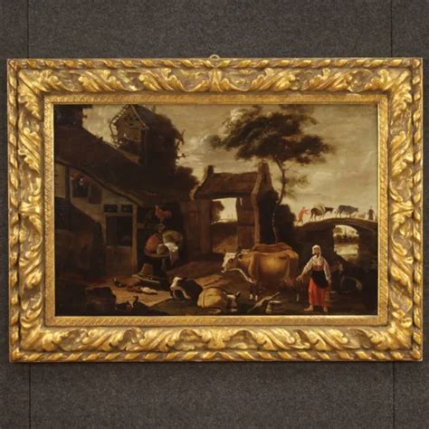 Ancien Tableau Flamand Peinture Huile Sur Panneau Bucolique Sc Ne De