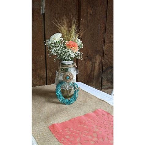 Simple Table Setting With Carnations And Baby S Breath In Mason Jar