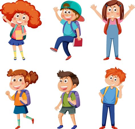 School kids cartoon characters set 11279441 Vector Art at Vecteezy