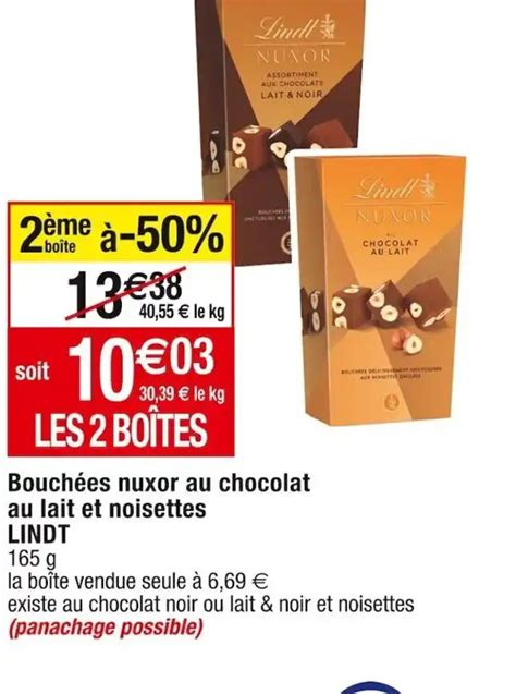 Promo Bouch Es Nuxor Au Chocolat Au Lait Et Noisettes Lindt Chez Cora