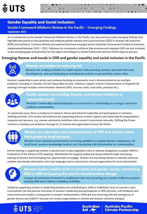 Gender Equality And Social Inclusion Sendai Framework Midterm Review