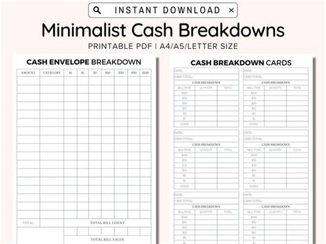 Cash Breakdown Count Sheet Printable Cash Breakdown Cards Cash