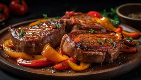 Um Bife Grelhado Cozido Perfei O Servido Vegetais Frescos