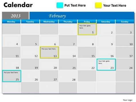 February 2013 Calendar Powerpoint Slides Ppt Templates