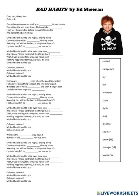 Worksheets With Songs Online Worksheet For A You Can Do The Exercises