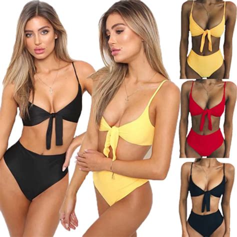 Black Yellow Red Bikini Set Bandage Bikinis Set Push Up Swimwear Women