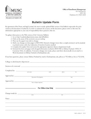 Fillable Online Academicdepartments Musc Bulletin Update Form Fax Email