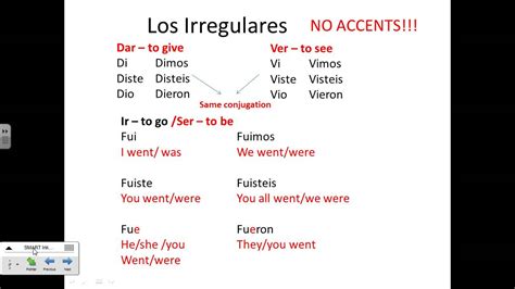 Irregular Verbs Preterite Darver Ir Ser Hacer Notes Youtube