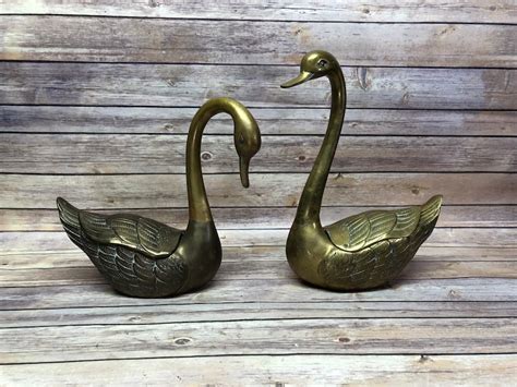 Vintage Pair Of Large Brass Swan Planters With Lids Etsy