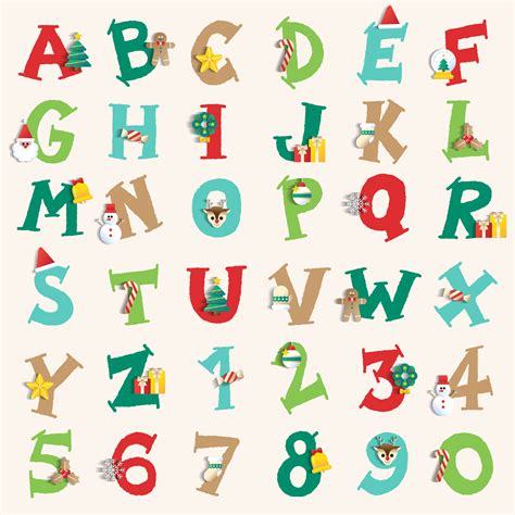 Cute Merry Christmas Holiday Party Alphabet Number Numeral font Letter ...