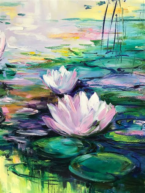 Monet Painting “Water Lilies” Lotus Flower Wall Art Lily Painting 36×36 ...