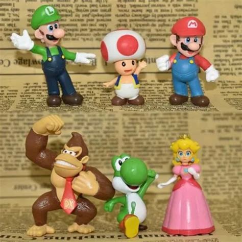 Set 6 Figuras Super Mario Bros Peach Yoshi Luigi Toad Kong En Venta En