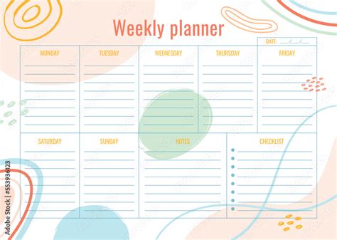 Vetor De Horizontal Personal Weekly Planner Template Page A4 With