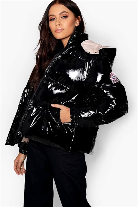 Hooded Vinyl Puffer Jacket Boohoo