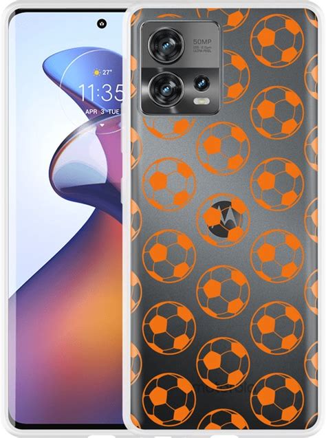 Cazy Hoesje Geschikt Voor Motorola Edge Fusion Orange Soccer Balls