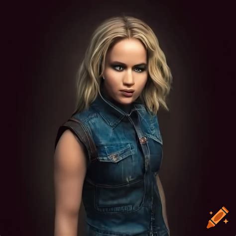 Blonde Actress Resembling Jennifer Lawrence In Outlaw Biker Style