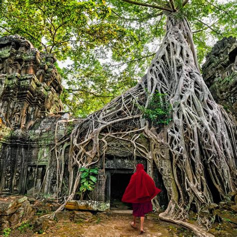 Monk In Angkor Wat Cambodia Ta Prohm Khmer Temple Editorial Photo