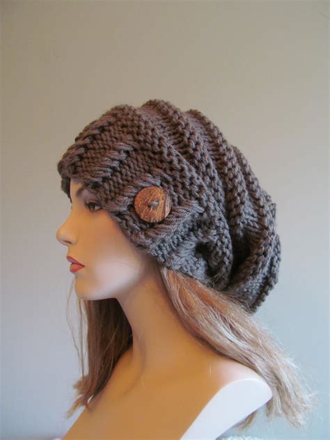 Slouchy Beanie Slouch Hats Oversized Baggy Beret Button Womens Etsy