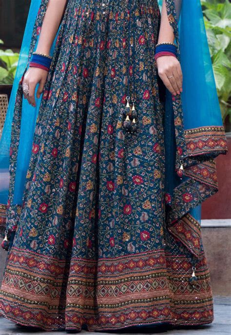 Buy Digital Printed Chinon Chiffon Lehenga In Multicolor Online Lgm