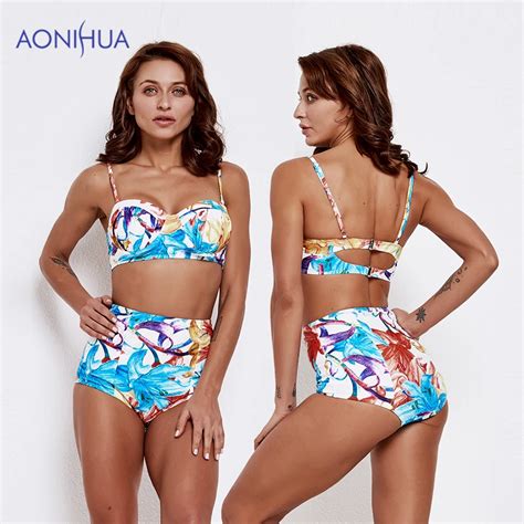 Aonihua 2019 New Flower Printed Women Swimsuit Sex Bikini Set Padded