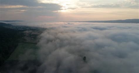 Aerialdrone Video Of Low Fog Over Inverness Valley Scotland Nature