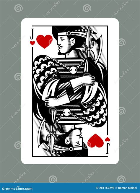 Jack Playing Card Of Hearts Suit In Vintage Engraving Drawing Stile Stock Vector Illustration