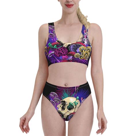 Daiia Mushrooms And Skull Women S Bikini Swimsuit Two Piece Swimsuit