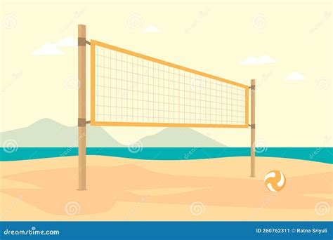 Beach Volleyball Court With An Ocean Background Design Vector Flat