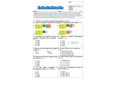 Evaluacion Matem Tica N Meros Hasta El Profe Social